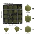 Set di palline di Natale floccate verde erba con ornamenti a cuore e a fiocco - Verde