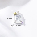Macro detail of rectangle purple zircon pendant showing exact dimensions and 4.93g weight - Multi-color Step-cut Gemstone Style (H-12007) / Silver