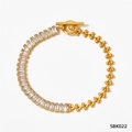 Vergoldetes Gliederkettenarmband mit Zirkonia-Steinen und praktischem OT-Verschluss - Gold Weiß