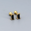 Elegant 925 silver rectangle black zircon stud earrings with gold plated finish - 925 Silver / Golden (Black Stone)