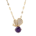 Golden butterfly necklace with purple round crystal and micro-paved zircon wings - 9059 Gold Purple Butterfly
