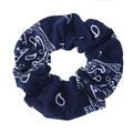Dunkelblaues Scrunchie mit Paisley-Muster aus weichem Stoff und elastischem Haarband - Marineblau