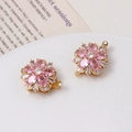 Close-up of golden flower clasps with pink crystals and zircon for pearl jewelry - 06# Pink Single-Row Clasp