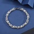 Detailed close-up of silver Cuban chain bracelet with polished geometric weaving texture - V-Shape Byzantine Bracelet [Width 6mm] / Length 21cm