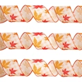 Faux linen ribbon with autumn maple leaf pattern on orange and beige plaid background - Maple Leaf Plaid Style / 2 Meters