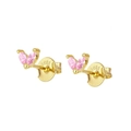 Golden butterfly wing earrings with pink marquise zircon and S925 silver post - Pink Gold