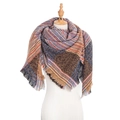 Plaid scarf in brown blue and orange boucle yarn with fringed edges - Fine Plaid Dark Yellow