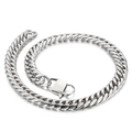 Polished silver titanium steel Cuban chain necklace with secure lobster clasp for men - Necklace (KN203130-Z) / 45cm