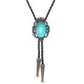 Turquoise bolo tie with crown design and bronze buckle on black braided leather strap - 38 (Bronze with Turquoise)