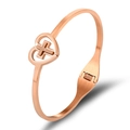 Rose gold stainless steel bangle with hollow heart and sand-blasted cross center - Heart Cross Style / Rose Gold