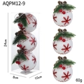 Three-piece Christmas ball set with red snowflakes, pine needles, and berries in a box - Style K / 3PCS Set