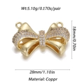 Detail view of golden bow pendant with zircon crystals and dimensions 18mm by 28mm - YSN008-08 Gold Exquisite Zircon Connector