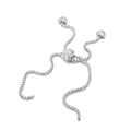Silver square pearl box chain bracelet with adjustable heart pendants and sliding buckle - MOP Round Slider Style (KLJ5223-Z)