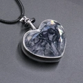 Heart-shaped wish bottle pendant with blue goldstone crystals and black cord necklace - Blue Goldstone (Synthetic)