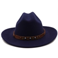 Dettaglio cappello fedora blu con fascia in cuoio marrone e borchie color turchese - M (56-58cm) / Blu Notte