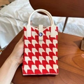 Mini sac tricoté rouge et blanc avec boucle étoile et poignée en cuir chic - Pied-de-poule Rouge (Sac de Téléphone)