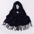 Thick solid dark blue cashmere scarf with tassels for women, warm winter shawl wrap - Navy Blue