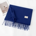 Sciarpa blu scuro effetto cashmere con eleganti frange e nappe su sfondo bianco - Senza Etichetta / Blu e Viola