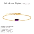 14K gold plated stainless steel chain bracelet with rectangular violet stone pendant - February Dark Purple (Amethyst Color)