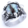 Gothic-Punk-Ring mit blauem Teufelsauge und detaillierten Schädel- und Krallendesigns - US-Größe 8 / Graues Seil mit bösem Blick