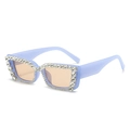Square lavender rhinestone sunglasses with brown lenses on a clean white background - Jelly Blue Frame Brown Lens