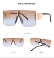 Three-view layout of square rimless sunglasses with gold frames and brown blue gradient lenses - Gold Frame Tea To Blue Gradient Lens