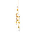 Golden moon and star suncatcher crystal pendant with hanging yellow beads on white background - Style 3 Hollow Moon Star Pendant