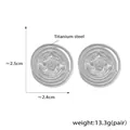 Silver round titanium steel earrings with embossed texture and 2.4cm geometric design - Notched Steel/Silver