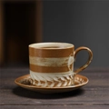 Japanese retro ceramic coffee cup and saucer set with brown textured brush stroke finish - 240 Wheat Texture Cup And Saucer Set (240ml) / Universal