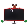 Christmas reindeer monitor cover in red flannel with 3D elk and elf shoe decorations - Reindeer Style
