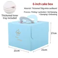 6 inch blue thickened cake box with gold stamping and handle for birthday packaging - 6 Inch Blue