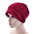 Berretto plissettato rosso scuro da donna in cotone traspirante con design a strati - Stile sottile regolare / Borgogna