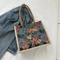 Vintage floral jacquard tote bag with linen handles and colorful bohemian flower pattern - Style 4