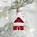 Red Christmas house ornament with frosted snow texture and golden hanging string - House