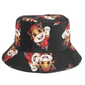 Omkeerbare zwarte vissershoed met schattige cartoon koe en draak prints voor kinderen - M (56-58cm) / Zwarte Os (Cartoon ossenprint)