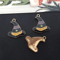 Wizard hat charms for Halloween DIY jewelry with Good Witch lettering in black enamel - GOOD WITCH Hat 22x24mm (15282)