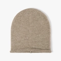 Oatmeal thick knit beanie hat with slouchy style and soft ribbed texture for winter - Khaki
