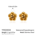 Detail view of 0.8cm gold rose earrings in stainless steel with size and weight info - 0.8cm Specification (YYE025034)