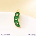Green enamel pea pod pendant in gold stainless steel finish for DIY jewelry making - Pea (KLJ10793-ZLA)