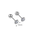 Boucles d'oreilles S925 argent massif 3mm avec zircone ronde et fermoir à vis - Argent 925 / Boucles d'Oreilles Zirconia à Quatre Griffes Plaquées Platine (PED341) / 3mm