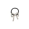 Minimalist silver bow hair tie with black elastic band and metallic finish for women - Bowknot Silver