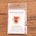 Red pocket hug heart token with gold trim on display card for Valentine gifts - Gold Radiating Edge Red Heart