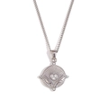 Pendente zodiaco rotondo argentato con cuore di cristallo e design a mani - Catena a Maglie Tonda Tarocchi con Zircone / Acciaio-Cuore