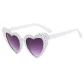 White heart-shaped sunglasses with silver rhinestone studs and purple gradient lenses - Milk White Double Grey Lens