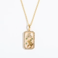 Detail of gold Leo zodiac necklace with pink enamel and sparkling crystal border - Leo (Gold)