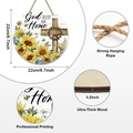 God Bless Our Home rustic wooden hanging sign with sunflower and cross design - Sunflower Cross Blessing Style (Style C)