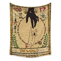 Detail of The World tarot tapestry showing hand motifs and mystical alchemy symbols - The World Union (ZJ606-14) / 73X95CM (Brushed Fabric)