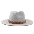 Sombrero de paja estilo cowboy gris claro con banda de cuero para protección solar - M (56-58cm) / Gris
