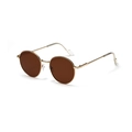Occhiali da sole rotondi vintage con montatura in metallo dorato e lenti marroni classiche - Marrone Scuro