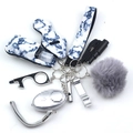 Set de porte-clés de sécurité motif marbre bleu avec pompon gris et accessoires - Marbre Bleu Blanc (Style 6)